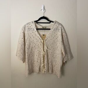 Democracy Cream Lace Tie Front Blouse